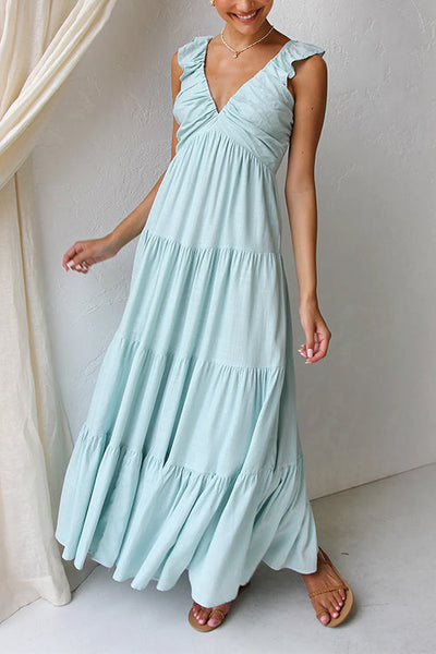 VERENA™ | V-NECK FLOWING RUFFLE MAXI DRESS