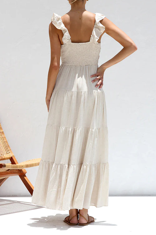 VERENA™ | V-NECK FLOWING RUFFLE MAXI DRESS