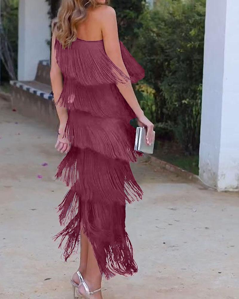 NALANI™ | OFF-SHOULDER FRINGE ELEGANCE DRESS