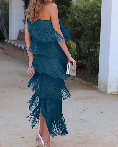 NALANI™ | OFF-SHOULDER FRINGE ELEGANCE DRESS