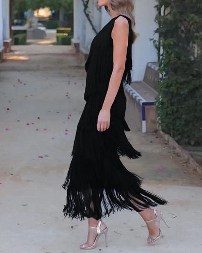 NALANI™ | OFF-SHOULDER FRINGE ELEGANCE DRESS