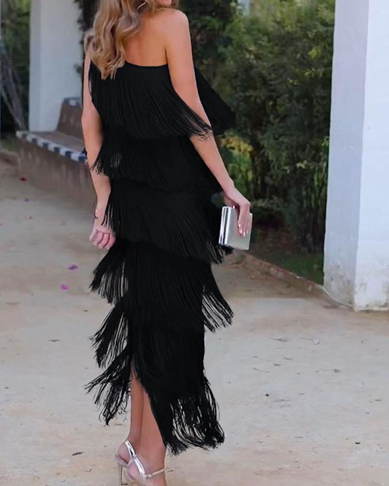 NALANI™ | OFF-SHOULDER FRINGE ELEGANCE DRESS