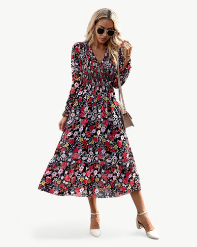 LÉONTINE – Floral midi dress with long sleeves