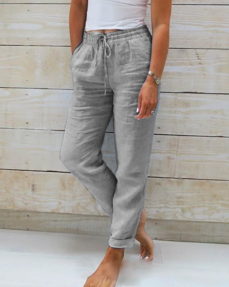 RENARA™ | RELAXED LINEN ELASTIC TROUSERS