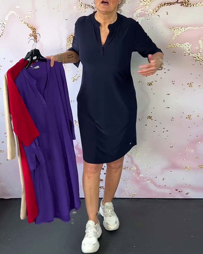 Hanneke | Plain dress with V-neck