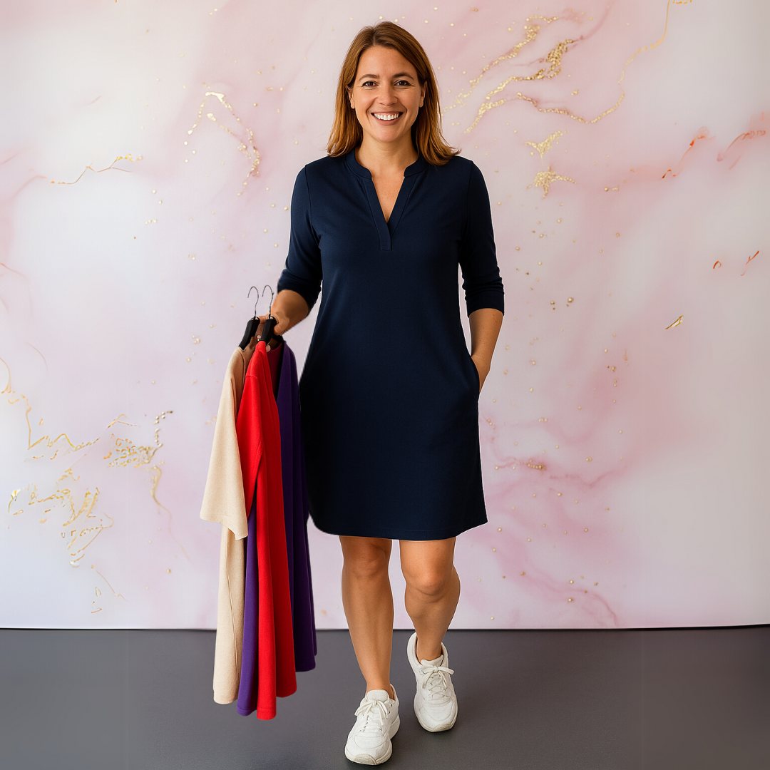 Hanneke™ | Plain dress with V-neck