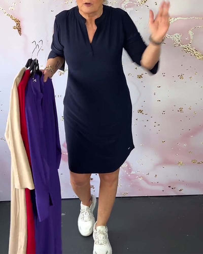Hanneke | Plain dress with V-neck