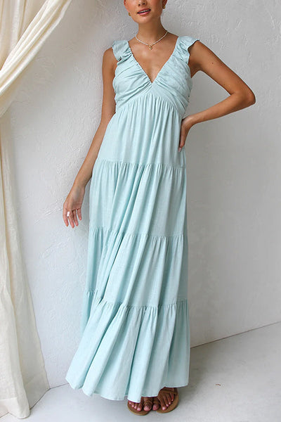 VERENA™ | V-NECK FLOWING RUFFLE MAXI DRESS