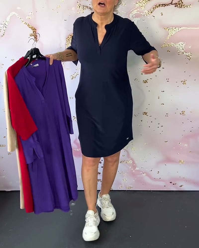 Hanneke | Plain dress with V-neck