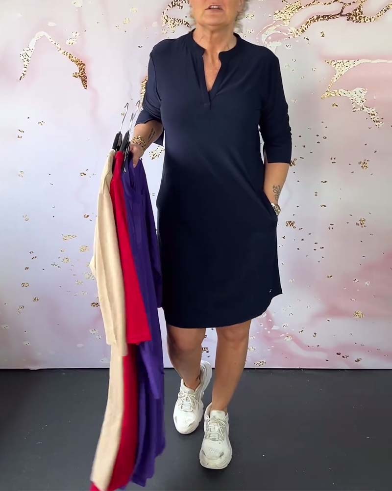 Hanneke | Plain dress with V-neck