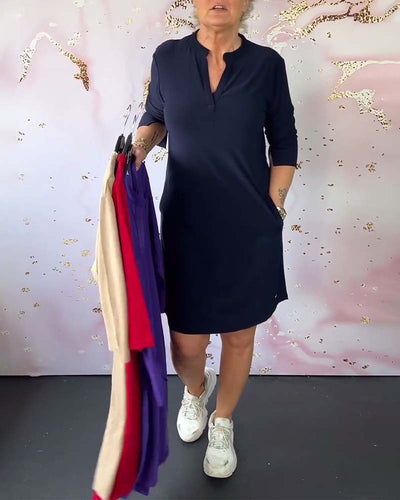 Hanneke | Plain dress with V-neck