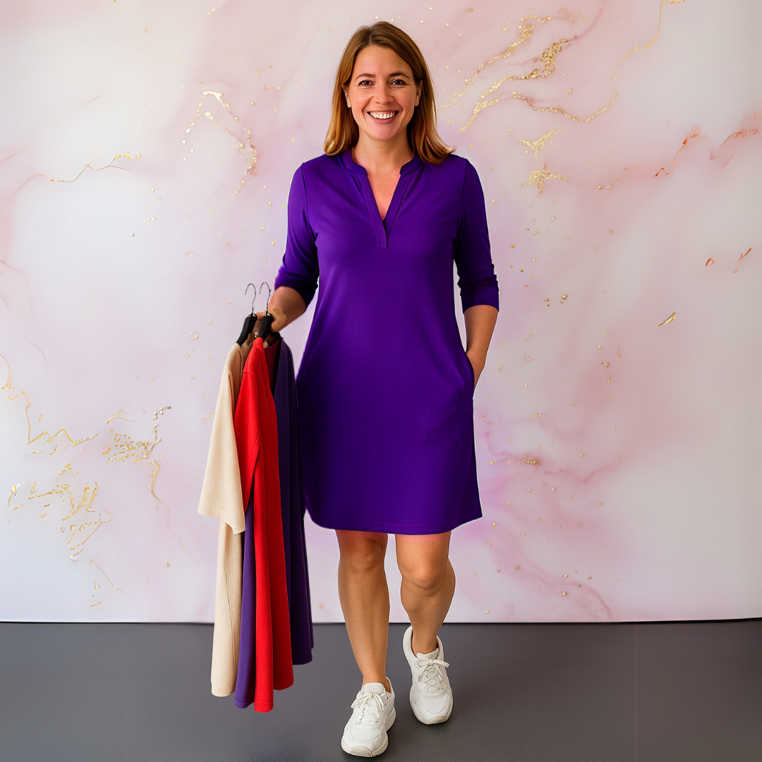 Hanneke™ | Plain dress with V-neck