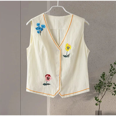 BloomBreeze-Flower Embroidery Vest and Shorts Suit