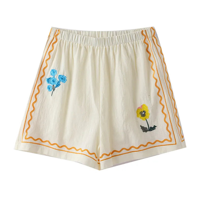 BloomBreeze-Flower Embroidery Vest and Shorts Suit