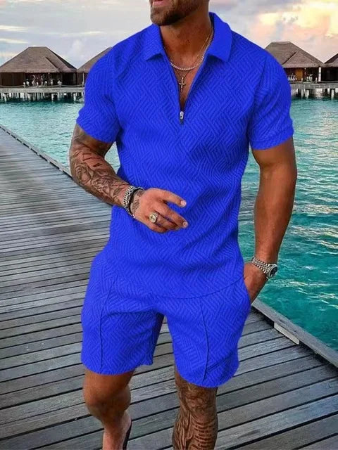 Azure-Polo Shirt And Shorts