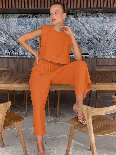Linen Holiday Set: Crop Top & Pant Duo