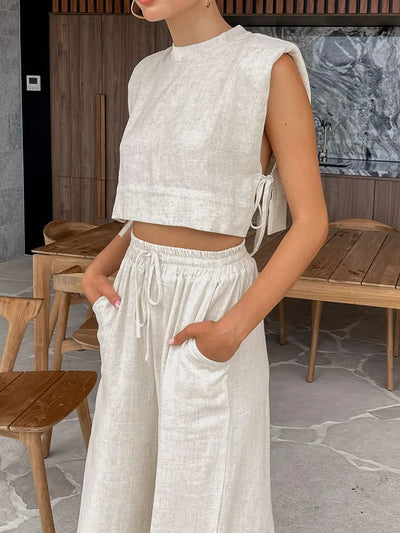 Linen Holiday Set: Crop Top & Pant Duo