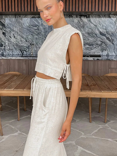 Linen Holiday Set: Crop Top & Pant Duo