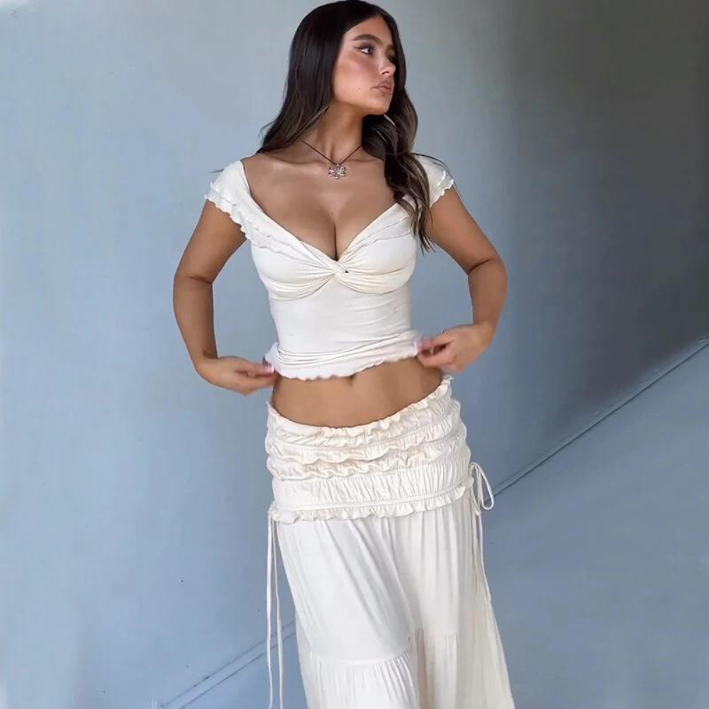 BeachBreeze Ruffle-Crop Top and Skirt Set