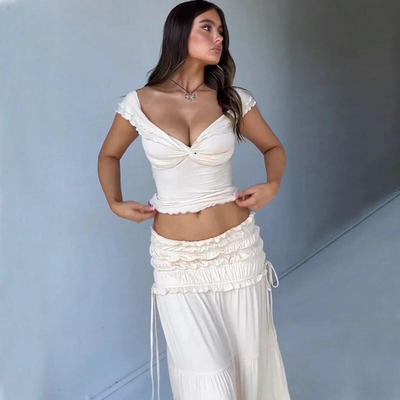 BeachBreeze Ruffle-Crop Top and Skirt Set