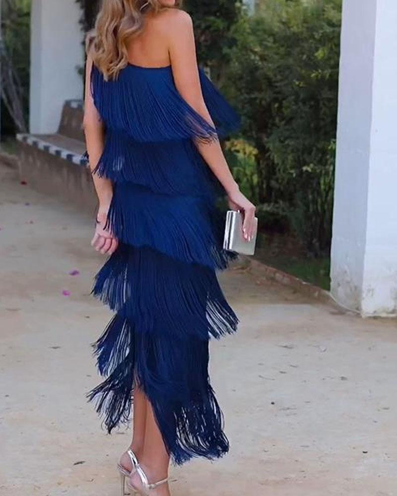 NALANI™ | OFF-SHOULDER FRINGE ELEGANCE DRESS