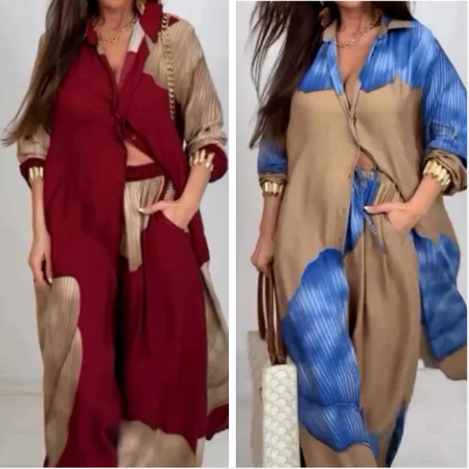 Set of long shirt and pants with drawstring