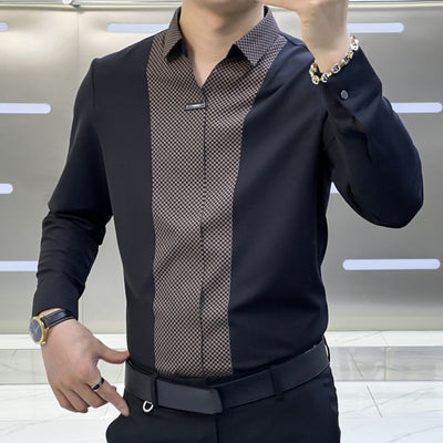 Men's Business Casual Patchwork Shirt