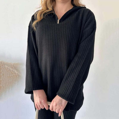 Women's Cozy Ribbed Knit with Slit-Leg Pants(Two-Piece Set)