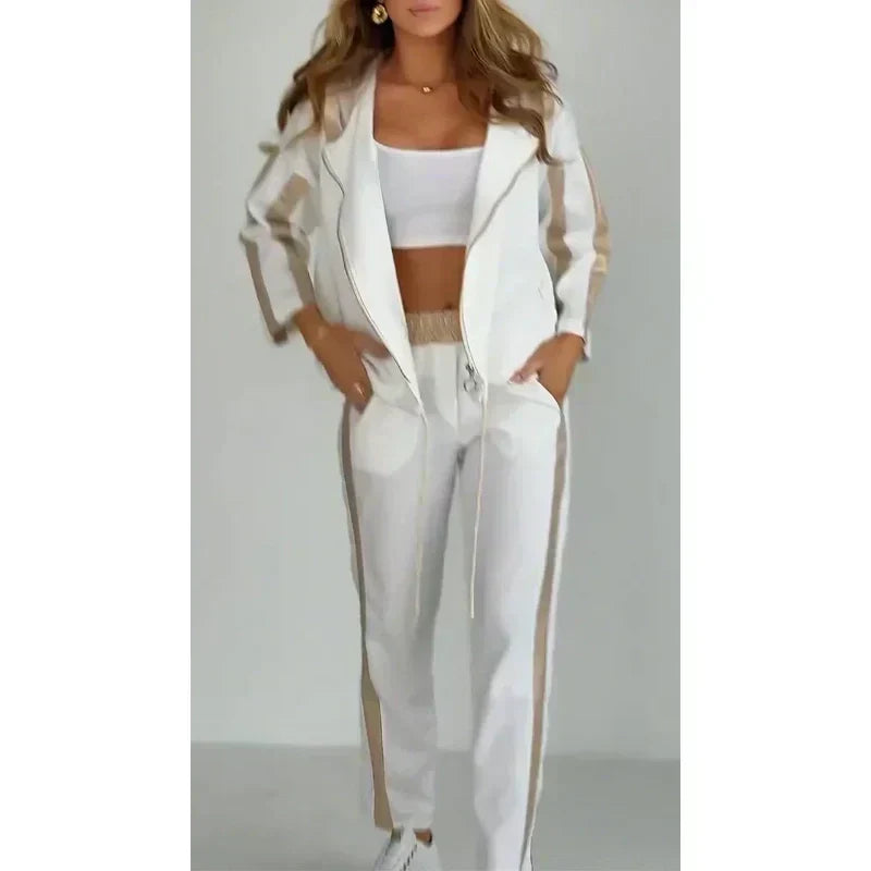 Women's Striped Hooded Leisure Suit with Drawstring