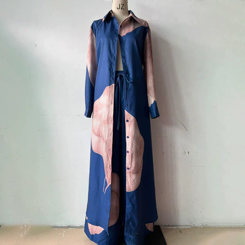 Set of long shirt and pants with drawstring