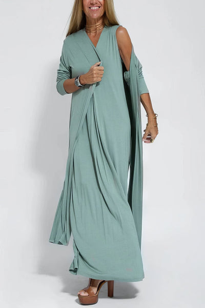 Elegant long dress + matching cardigan FREE